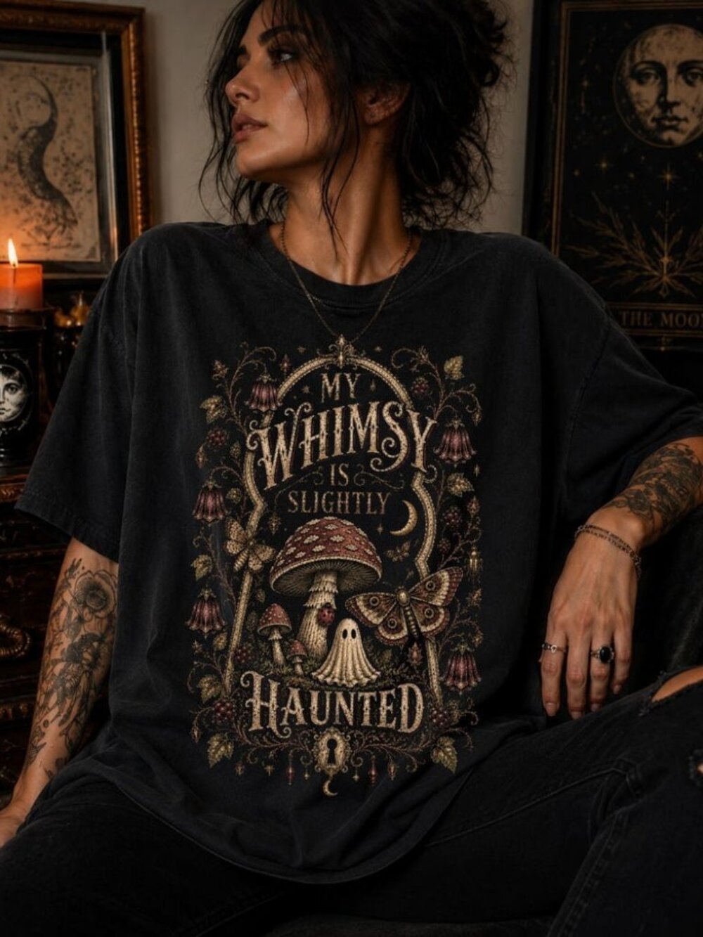 Haunted Ghost Mushroom Moth Whimsigoth Tee